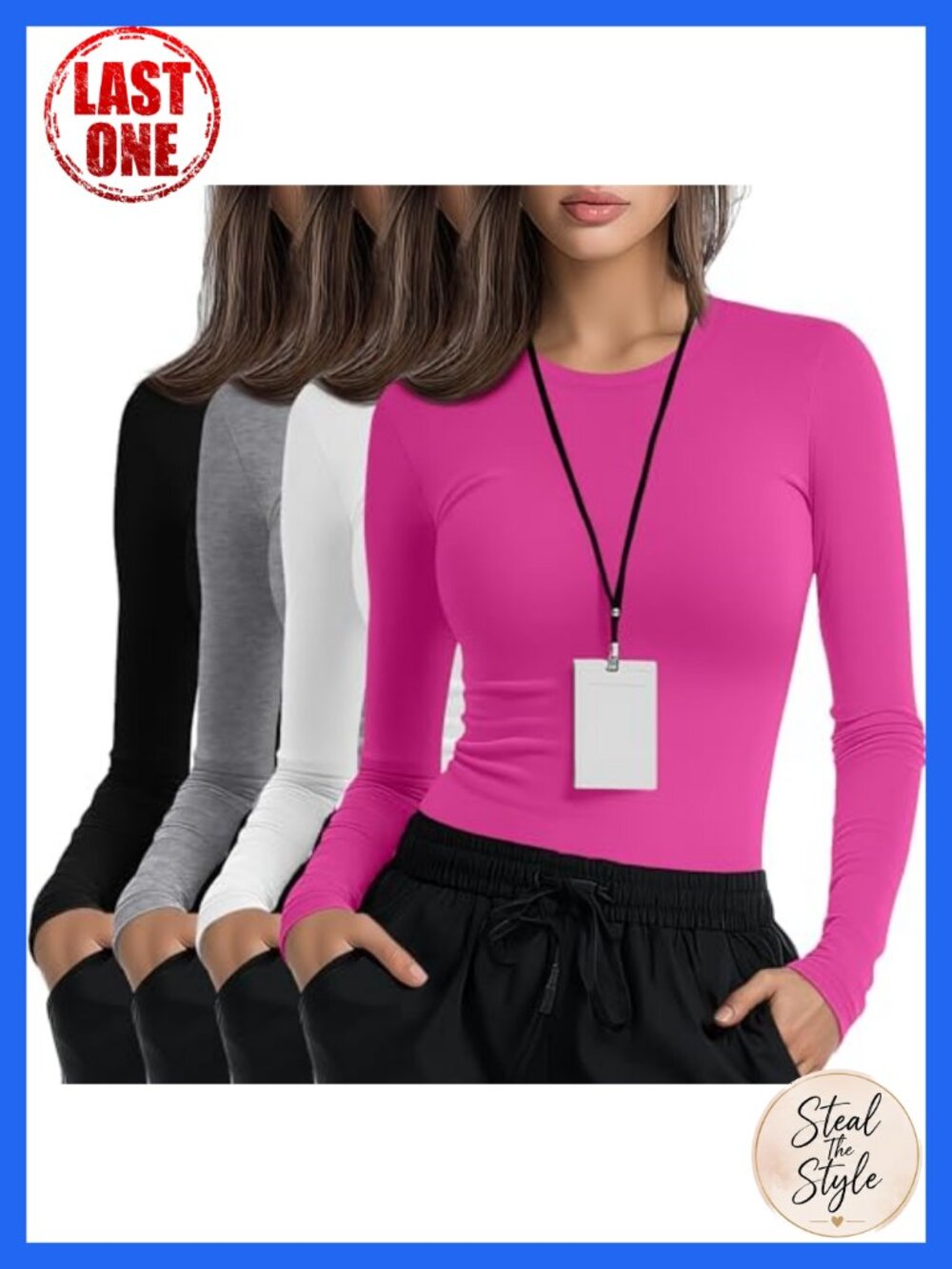 Women's Long Sleeve Underscrub Nurse Shirt Cotton Blend Slim Fit Crew Neck